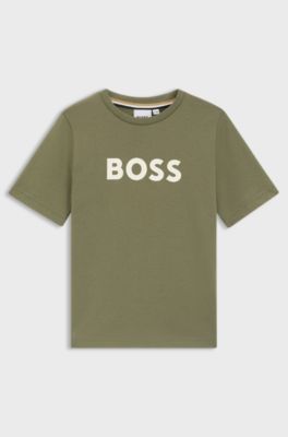 T-shirt bambini in jersey di cotone con logo stampato, Verde scuro