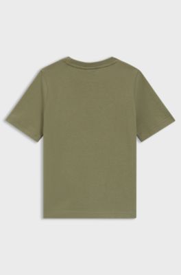 T-shirt bambini in jersey di cotone con logo stampato, Verde scuro