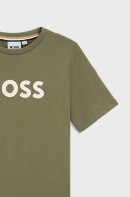 T-shirt bambini in jersey di cotone con logo stampato, Verde scuro