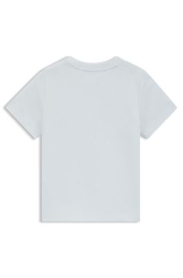 T-shirt per bambini in jersey di cotone con logo stampato, Celeste