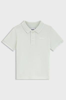 Polo bambini in piqu&eacute; di cotone con logo stampato, Calce