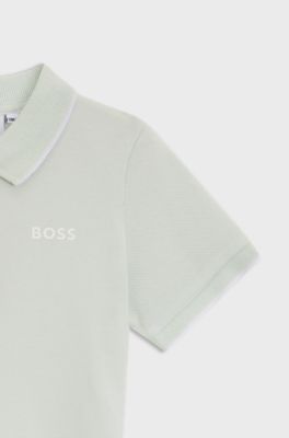 Kinderpolo van katoenpiqu&eacute; met logoprint, Kalk