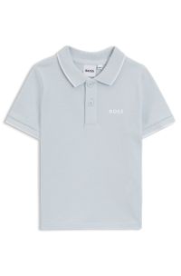 Kids' polo shirt in cotton piqué with logo print, Light Blue