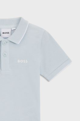 Kids' polo shirt in cotton piqu&eacute; with logo print, Light Blue