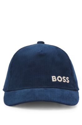 Cappellino da bambini in velluto di cotone con logo ricamato, Blu scuro
