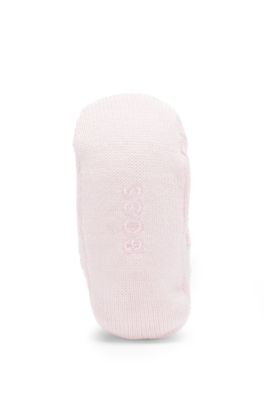 Baby slippers in knitted cotton with logo details, light pink