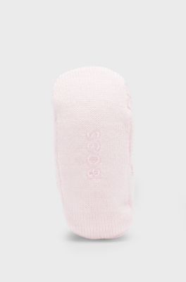 Babypantoffels van gebreide katoen met logodetails, Lichtroze