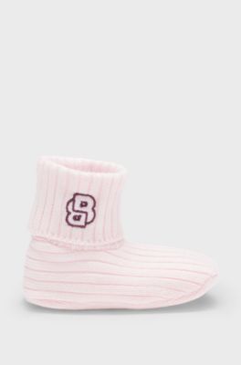 Pantofole per neonati in cotone lavorato a maglia con logo, Rosa chiaro