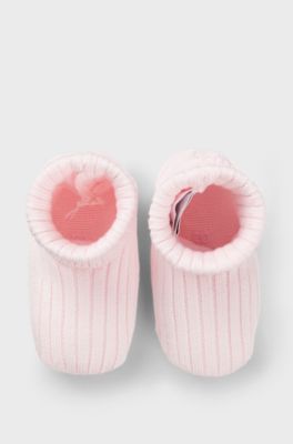 Pantofole per neonati in cotone lavorato a maglia con logo, Rosa chiaro