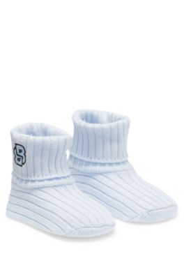 Baby slippers in knitted cotton with Double B monogram, Light Blue