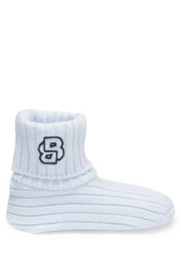 Baby slippers in knitted cotton with Double B monogram, Light Blue