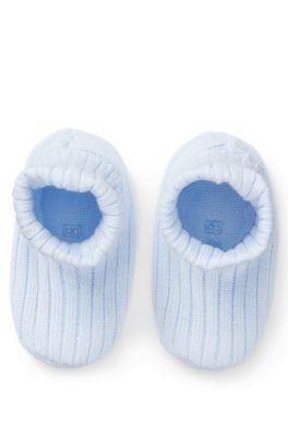 Baby slippers in knitted cotton with Double B monogram, Light Blue