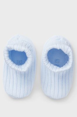 Baby slippers in knitted cotton with Double B monogram, Light Blue