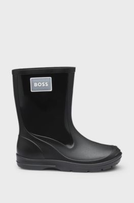 Kids-Regenstiefel mit Logo-Aufn&auml;her aus Gummi, Schwarz
