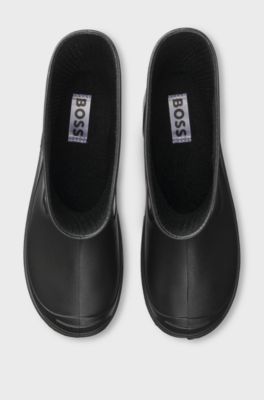 Kids-Regenstiefel mit Logo-Aufn&auml;her aus Gummi, Schwarz