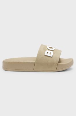 Kids' slides with contrast logo, Beige