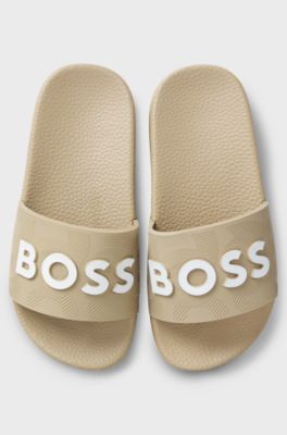 Kids' slides with contrast logo, Beige