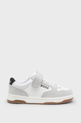 Kindersneakers van nappaleer en canvas met logo, Wit