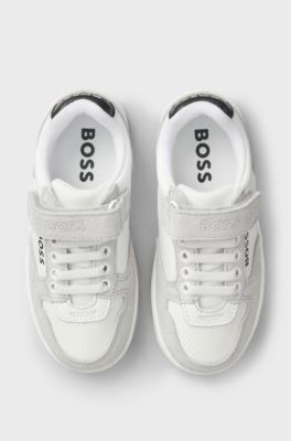 Kindersneakers van nappaleer en canvas met logo, Wit