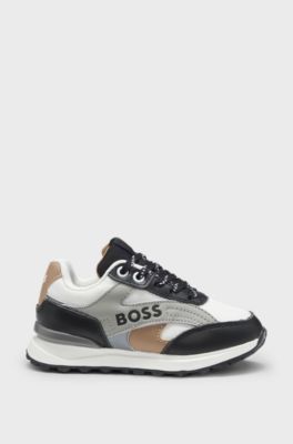 Kids' logo trainers in leather and canvas, Multicoloured