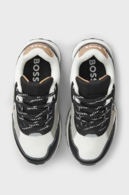 Kids' logo trainers in leather and canvas, Multicoloured