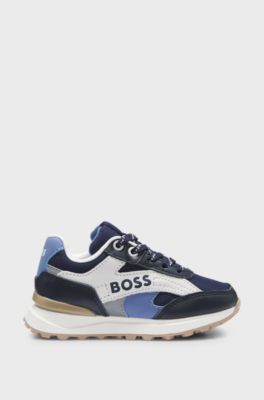 Kids' logo trainers in leather and canvas, Dark Blue