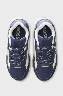Kids' logo trainers in leather and canvas, Dark Blue
