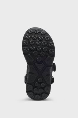 Kids' sandals in faux leather and mesh, Black