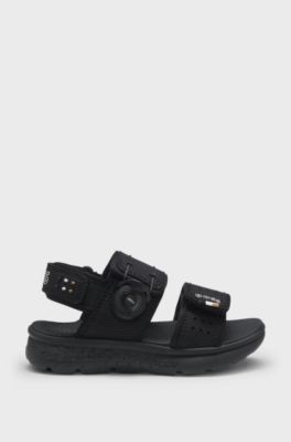 Kids' sandals in faux leather and mesh, Black