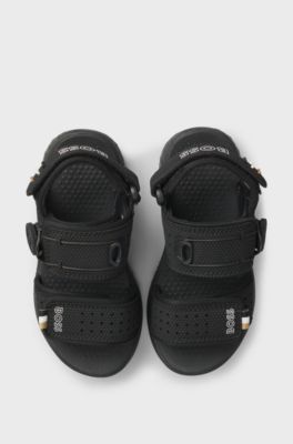Kids' sandals in faux leather and mesh, Black