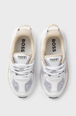 Kids' trainers in leather and mesh, White