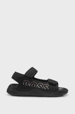 Kids' twin-strap sandals with side logo print, Black