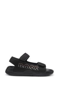 Sandales enfant &agrave; deux sangles avec logo imprim&eacute; sur le c&ocirc;t&eacute;, Noir