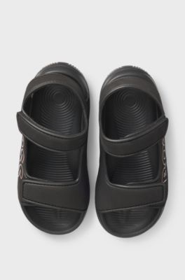 Kids' twin-strap sandals with side logo print, Black