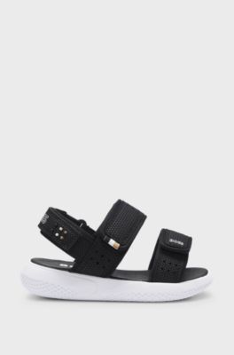 Kids' sandals in faux leather and mesh, Black