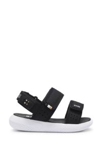 Sandales enfant en similicuir et tissu maill&eacute;, Noir