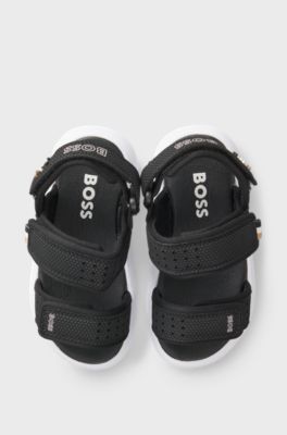 Kids' sandals in faux leather and mesh, Black
