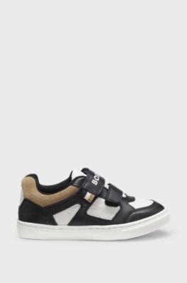Sneakers bambini in pelle e tela, Nero