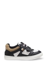Kids' trainers in leather and canvas, Black