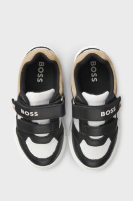 Kindersneakers van leer en canvas, Zwart