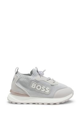Kids' logo trainers with knitted uppers, Light Grey