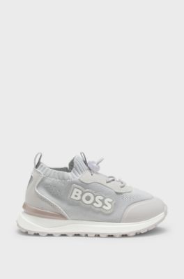 Kids' logo trainers with knitted uppers, Light Grey