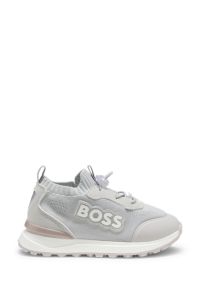 Kids' logo trainers with knitted uppers, Light Grey