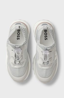 Kids' logo trainers with knitted uppers, Light Grey