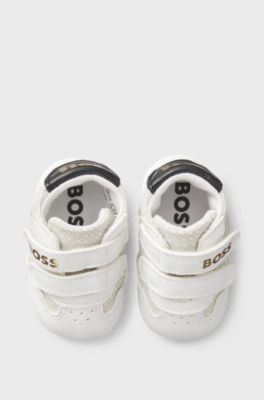 Baby slippers in leather and canvas, White