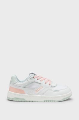Sneakers in pelle e tela con logo per bambini, Bianco