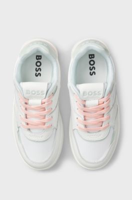 Sneakers in pelle e tela con logo per bambini, Bianco
