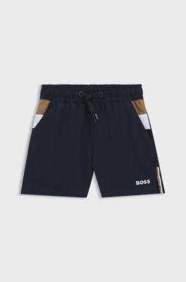 Kids' swim shorts with signature-stripe details, Dark Blue