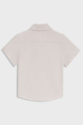Maglietta bambini in lino e cotone con dettaglio logo, Beige chiaro