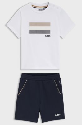 Kids' T-shirt and shorts set with signature-stripe details, Dark Blue